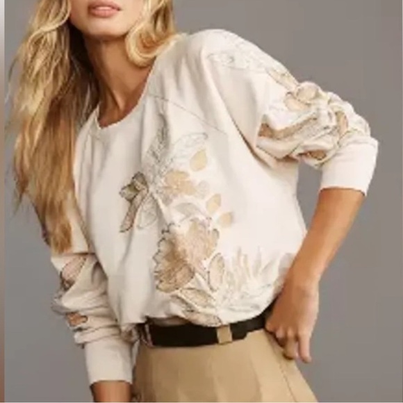 NWT! Anthropologie Embroidered Sweatshirt Bead
Embellishments - Cream Neutral - Picture 1 of 10